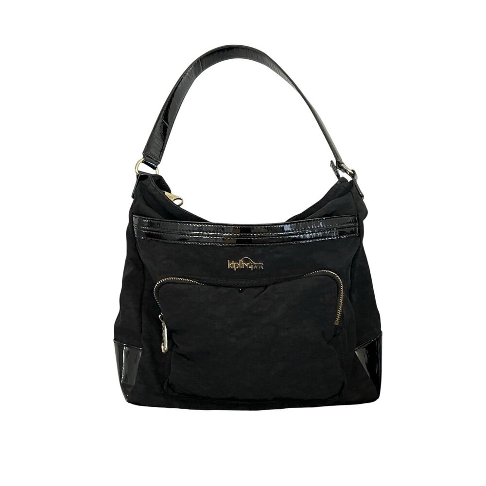 Kipling Black Nylon Shoulder Bag Logo Accent Gold Hardware Women
